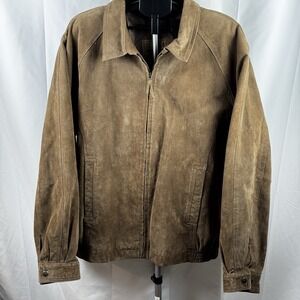 Vintage RBM Leather Jacket Mens XXL Brown Suede Distressed Zip Workwear Y2K